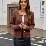 Cardigan femme gilet en tricot automne manches longues elegant col rond - caramel - insfity - femme