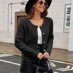 Cardigan femme gilet en tricot automne manches longues elegant col rond - noir