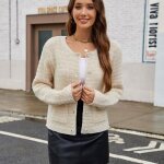 Cardigan femme insfity - gilet en tricot automne manches longues col rond - abricot