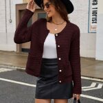 Cardigan femme insfity - gilet en tricot automne manches longues col rond bordeaux