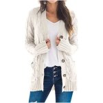 Cardigan femme manches longues avec poches en maille - beige - tricot gilets longs - chaud
