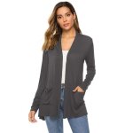 Cardigan femme en tricot mi - longue manches longues avec poches - gris - insfity