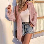 Cardigan femme vitata - manches lanternes - couleur unie rose - mi - long - automne hiver