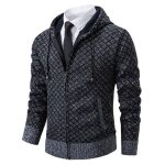 Cardigan homme automne hiver en tricot doubl polaire zipp carreaux chaud epais - gris fonce