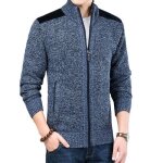 Cardigan homme chaud doublee polaire slim fit gilet homme de hiver - bleu