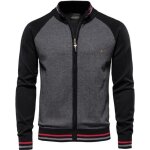 Cardigan hommemanches longues pull col montant tricot�cardigan chaud automne hiver - noir