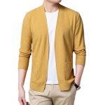 Cardigan homme en tricot automne hiver gilet col v avec poches couleur unie - jaune
