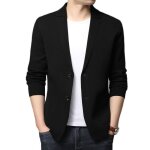 Cardigan laine homme coupe slim blazer en tricot col revers avec poches - noir Cardigan laine homme coupe slim blazer en tricot col revers avec poches - noir