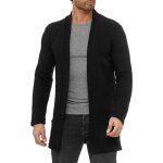 Cardigan long pour hommes - amoune - noir - 70% coton - coupe droite - manches longues