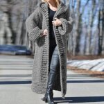 Cardigan long en tricot pour femmes - gris foncé - taille plus - manches longues Cardigan long en tricot pour femmes - gris foncé - taille plus - manches longues