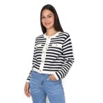 Cardigan - la modeuse - rayures - boutons dorés - femme - bleu marine Cardigan - la modeuse - rayures - boutons dorés - femme - bleu marine