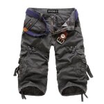 Cargo pantacourt homme en coton rivet multipoches couleur unie short pantalon homme ete - gris fonce ...