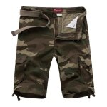 Cargo shorts homme camouflage coupe droite short ete coton multi - poches - vert Cargo shorts homme camouflage coupe droite short ete coton multi - poches - vert