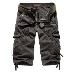 Cargo shorts hommes casual bermuda ete coupe droite multi - poches couleur unie - gris fonc