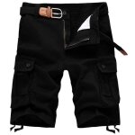 Cargo shorts homme copue droite shorts ete multi - poches couleur unie - noir