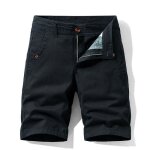 Cargo short homme en coton regular fit bermuda couleur unie homme ete - noir