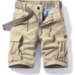 Cargo short homme ete coupe droite taille elastique bermuda coton stretch multi - poches couleur unie ...