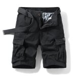Cargo short homme ete coupe droite taille elastique bermuda coton stretch multi - poches couleur unie ...