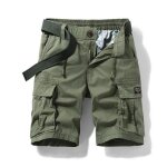Cargo short homme ete coupe droite taille elastique bermuda coton stretch multi - poches couleur unie ...