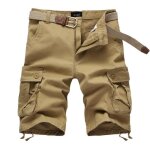 Cargo shorts homme multi - poches casual shorts coupe droite couleur unie - kaki Cargo shorts homme multi - poches casual shorts coupe droite couleur unie - kaki