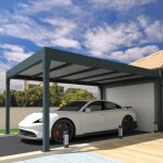 Carport autoport� en aluminium gris anthracite 378x300m - ombrazur - toiture en plaques isotoit� 32mm ...