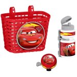 Set vlo et trottinette disney cars - corbeille bidon et sonnette pour enfant de 3 ans et plus