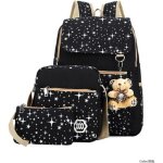 Cartable fille sac  dos etoile ours sac ecole collge lyce sac de voyage toile 3pcs noir