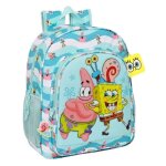 Cartable - spongebob - stay positive - bleu blanc - 32x38x12 cm - rembourrage ergonomique