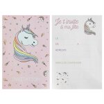 Carte invitation - licorne - rose et blanc - lot de 6 - 11x17 cm - fte danniversaire