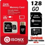 Carte m�moire micro sd - isonix - 128 go - class 10 - adaptateur sd - lecteur de cartes