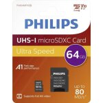 Philips carte microsdxc 64 gb class 10 avec adaptateur sd