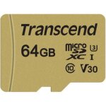 Carte sd 64gb uhs - i u3 microsd - transcend - 500s - video class v30 - class10