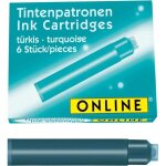 Cartouches dencre - online - turquoise - non effaçable - pour stylo plume et roller - 6 unités Cartouches dencre - online - turquoise - non effaçable - pour stylo plume et roller - 6 unités