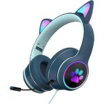 Casque filaire avec oreille de chat avec micro rgb led light casque de jeu st�r�o basse 7. 1 canaux mignon ...