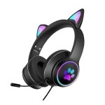 Casque filaire oreille de chat avec micro rgb led light sound st�r�o casque de jeu 7. 1 canaux pour poign�es ...
