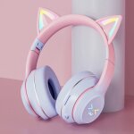 Casque gaming fille oreilles de chat - bluetooth sans fil pour smartphone tablette - carte sd 8go - led ...
