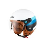 Casque jet bow eole - blanc et dcor bleu - scooteo