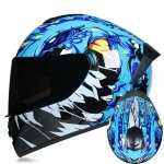 Casque moto adulte mat hors route locomotive double lentille sauvage bleu impression lentille marron ...
