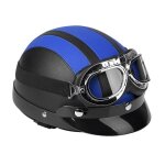 Casque de moto scooter demi cuir ouvert avec visière uv lunettes rétro style vintage 54 - 60cm - bleu ... Casque de moto scooter demi cuir ouvert avec visière uv lunettes rétro style vintage 54 - 60cm - bleu ...