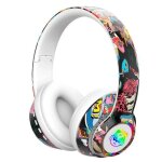 Casque stéréo sans fil bluetooth pliable graffiti avec lumière led blanc Casque stéréo sans fil bluetooth pliable graffiti avec lumière led blanc