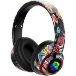 Casque st�r�o sans fil bluetooth pliable graffiti avec lumi�re led noir