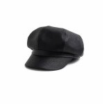 Casquette de gavroche en pu - ecelen - noir - chapeau octogonal en cuir - style chic