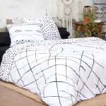 Parure de lit (housse de couette + 2 taies doreiller) 260x240 ikat blanc