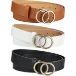 Ceinture en cuir pu avec boucle ronde - 3 pièces - design de double joint torique - femme Ceinture en cuir pu avec boucle ronde - 3 pièces - design de double joint torique - femme
