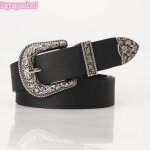 Ceinture femmes - ceinture dcorative  la mode cool et polyvalente  boucle ardillon rtro - noir