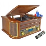 Cha�ne hifi inovalley retro29 - e vinyle style r�tro bluetooth cd k7 audio fm usb + t�l�commande + cl� ...