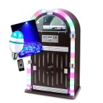 Cha�ne hifi jukebox retro 60w avec tourne disque vinyle bluetooth cd fm + t�l�commande ampoule culot ...