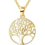 Collier - femme - pendentif - rond - arbre de vie - vid - plaqu or jaune 750 / 1000 - 3 microns - ...