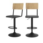 Lot de 2 chaises de bar r�glables 60 / 80 cm en bois clair et noir - clem - rendez - vous d�co