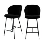 Lot de 2 chaises pour �lot central 66 cm en tissu boucl� noir - groom - rendez - vous d�co